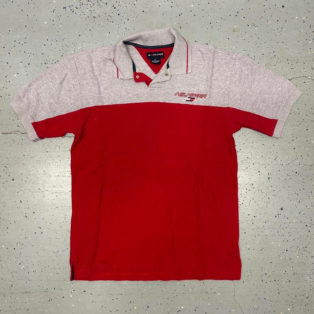 VTG/Y2K Red and grey Tommy Hilfiger polo shirt with embroidered logo